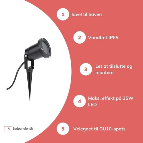 LED Havelampe på spyd - GU10-fatning IP54 Vandtæt - Eksklusiv LED pære