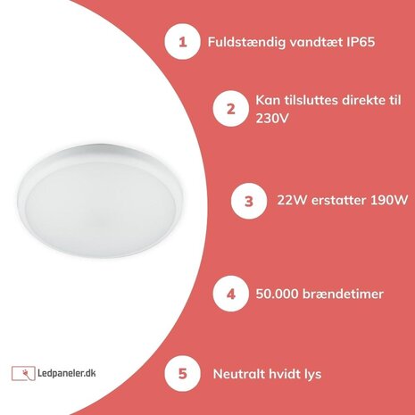 LED Line Loftslampe LED - IP65 Vandtæt - 22W erstatter 190W - Neutral hvid 4000K - 5 års garanti LED Line Loftslampe LED - IP65 Vandtæt - 22W erstatter 190W - Neutral hvid 4000K - 5 års garanti