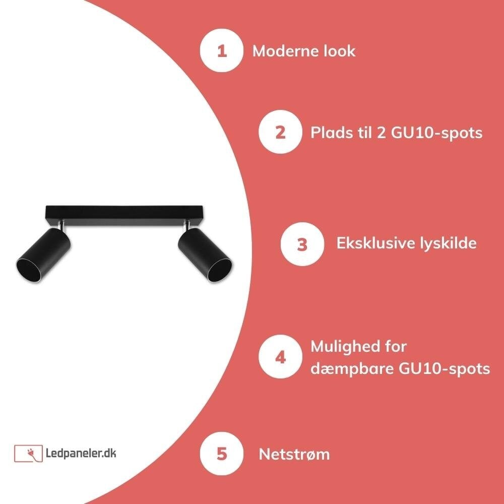 LED påbygningsspot sort - 2 justerbare spots - GU10-fatning