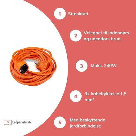 Technik Forlængerledning 10 meter - H05VV-F3G1,5 jordet - Orange
