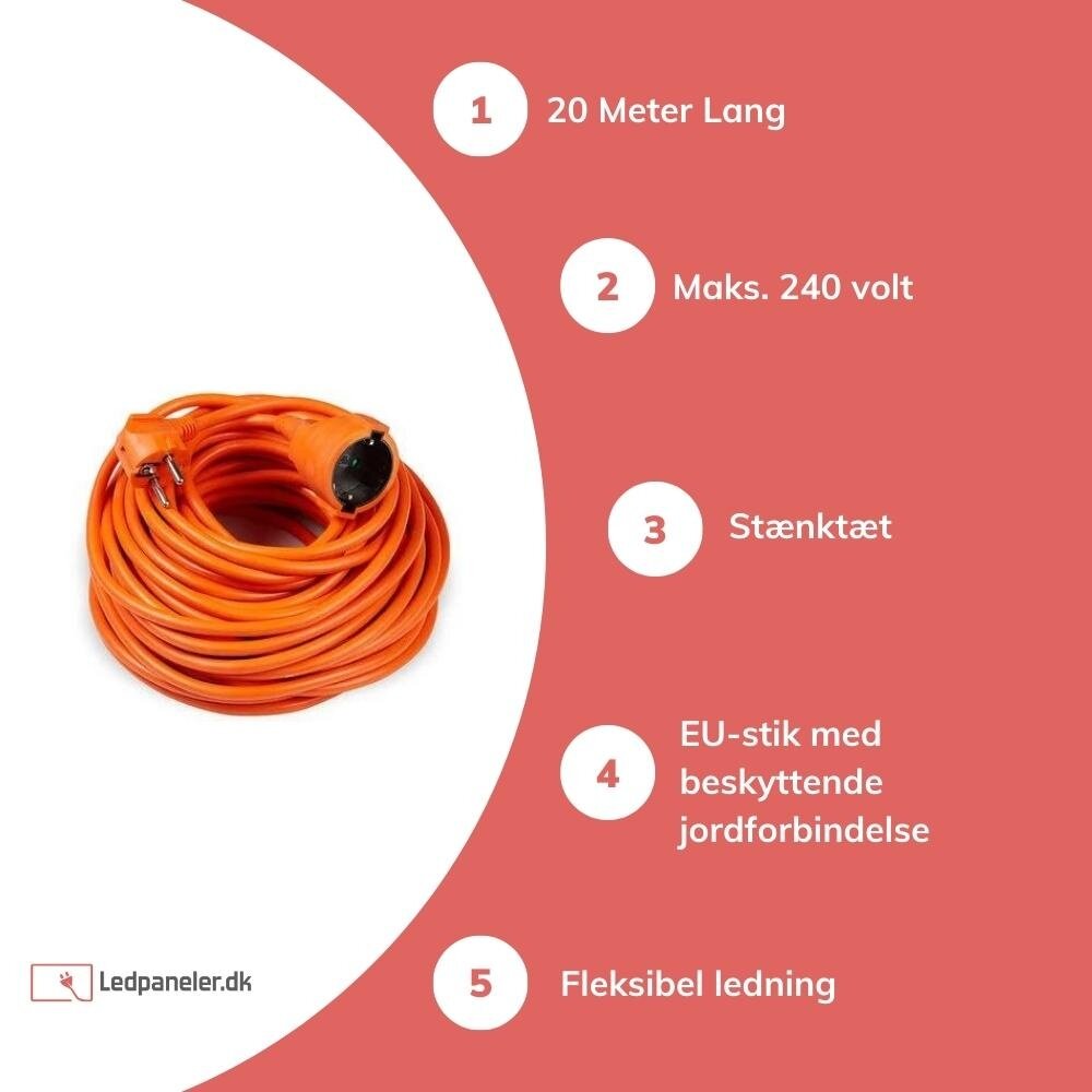 Technik Forlængerledning 20 meter - H05VV-F3G1,5 jordet - Orange Technik Forlængerledning 20 meter - H05VV-F3G1,5 jordet - Orange