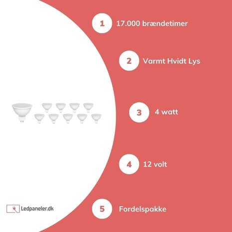 Multipakke 10 styk - GU5.3 LED spots - 4W erstatter 42W - Valgfri lystemperatur Multipakke 10 styk - GU5.3 LED spots - 4W erstatter 42W - Valgfri lystemperatur
