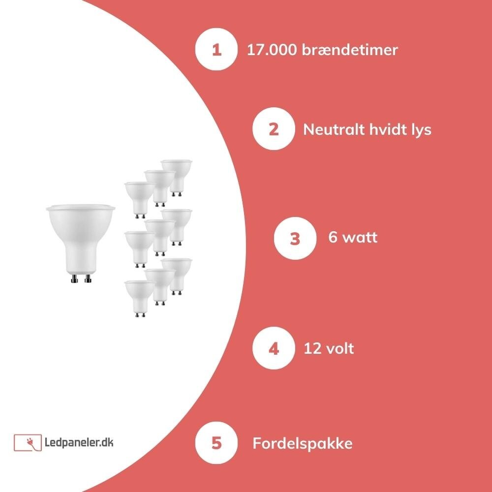 Multipakke 10 styk - GU5.3 LED spots - 4W erstatter 42W - Valgfri lystemperatur Multipakke 10 styk - GU5.3 LED spots - 4W erstatter 42W - Valgfri lystemperatur
