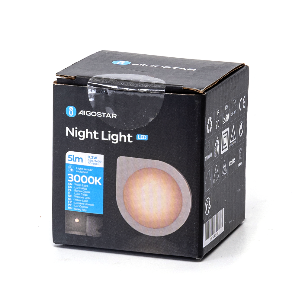 Aigostar LED natlampe med dag-nat sensor - 0,2W 3000K varmt hvidt lys