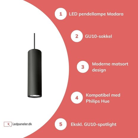 Spectrum LED hængelampe MADARA - 1x GU10 tilslutning - Mat sort Spectrum LED hængelampe MADARA - 1x GU10 tilslutning - Mat sort