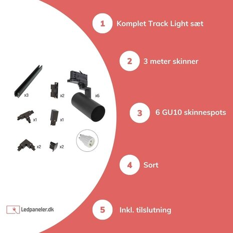 WiFi Skinnespot komplet sæt sort - 3 meter skinner - 6x WiFI GU10 skinnespots - inkl. tilslutning WiFi Skinnespot komplet sæt sort - 3 meter skinner - 6x WiFI GU10 skinnespots - inkl. tilslutning