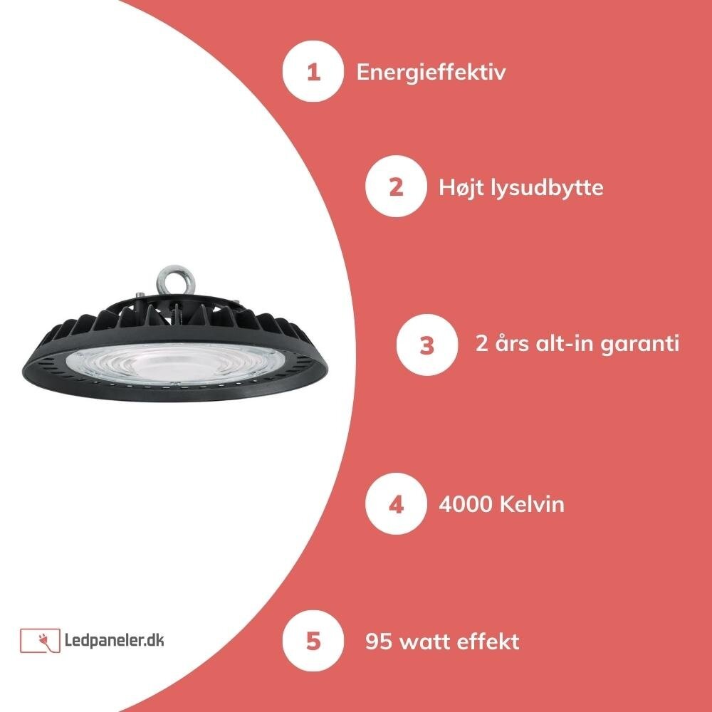 Spectrum LED UFO High Bay - 95W 9000lm - 4000K - 2 års garanti