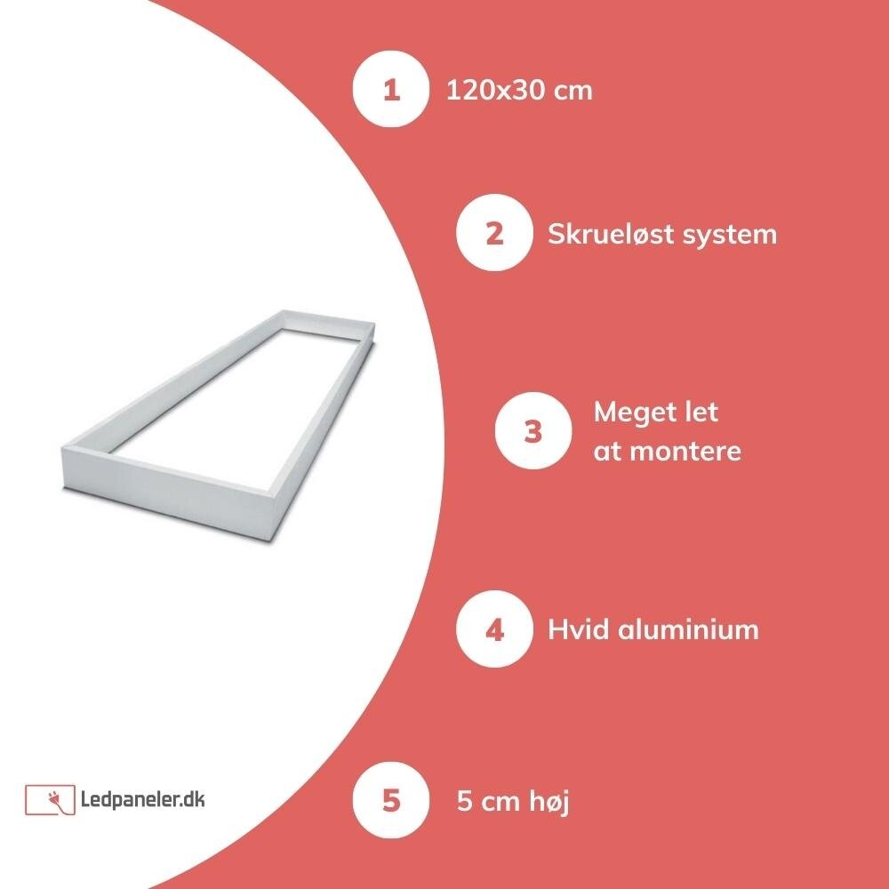 Aigostar Hvidt rammesystem uden skruer til LED panel - 120x30 cm Aigostar Hvidt rammesystem uden skruer til LED panel - 120x30 cm