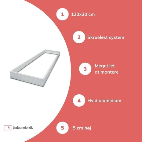 Aigostar Hvidt rammesystem uden skruer til LED panel - 120x30 cm Aigostar Hvidt rammesystem uden skruer til LED panel - 120x30 cm