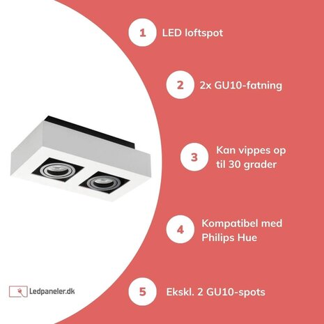 LED Loftsspot hvid sort - 2x GU10 armatur LED Loftsspot hvid sort - 2x GU10 armatur