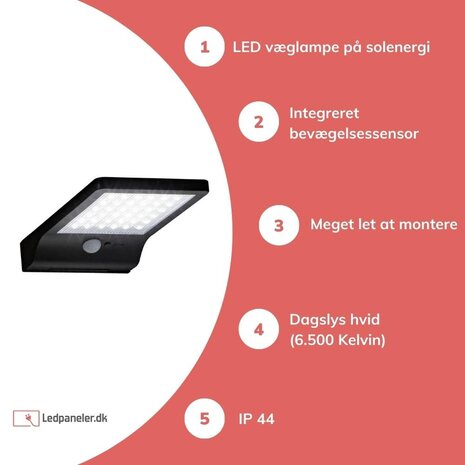 Modee Lighting LED Solcelle Væglampe med sensor - IP44 300lm 6000K Kold hvid Modee Lighting LED Solcelle Væglampe med sensor - IP44 300lm 6000K Kold hvid