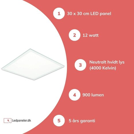 TSONG LED Panel 30x30cm - 4000K Neutral hvid 18W 1530m TSONG LED Panel 30x30cm - 4000K Neutral hvid 18W 1530m