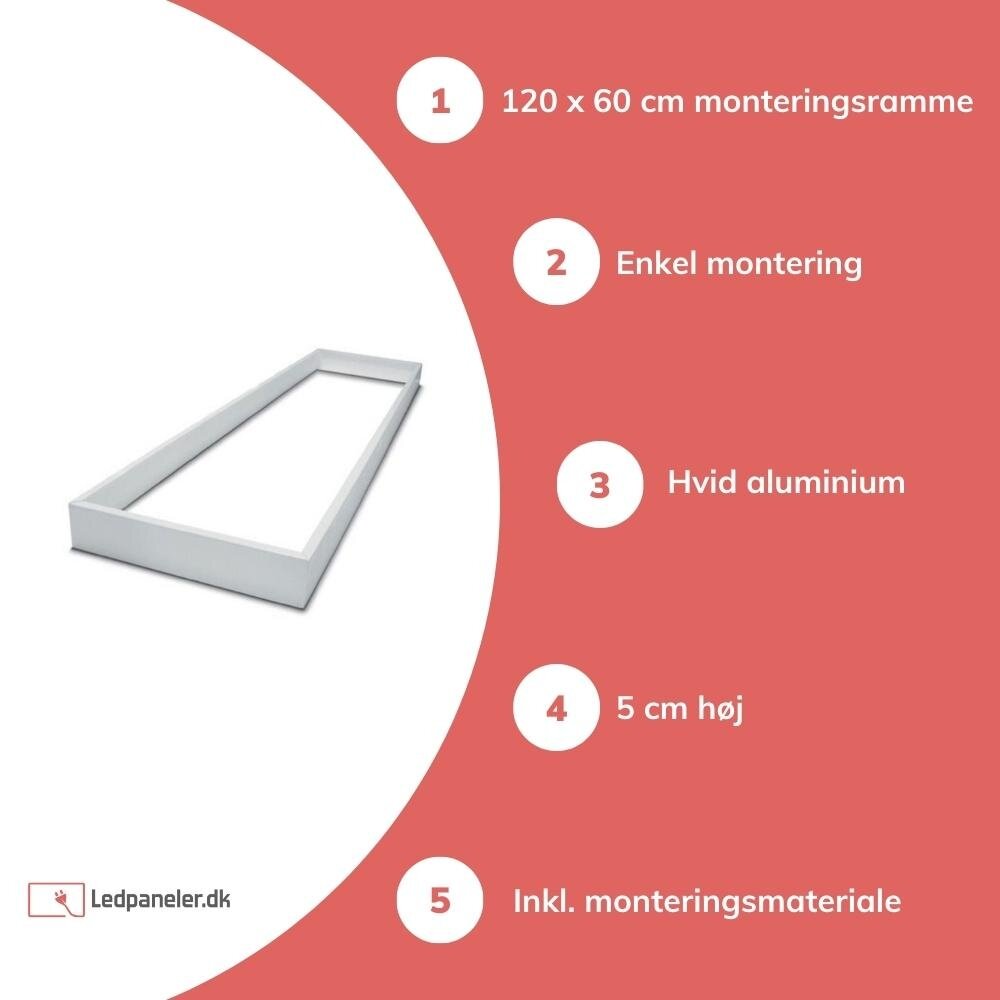LCB Hvidt rammesystem til montering af LED panel - 5 cm høj inklusiv skruer - 120x60 cm LCB Hvidt rammesystem til montering af LED panel - 5 cm høj inklusiv skruer - 120x60 cm
