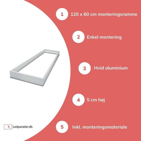 LCB Hvidt rammesystem til montering af LED panel - 5 cm høj inklusiv skruer - 120x60 cm LCB Hvidt rammesystem til montering af LED panel - 5 cm høj inklusiv skruer - 120x60 cm