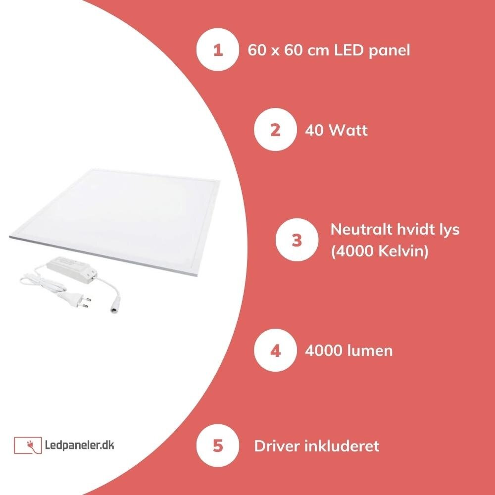 Aigostar LED Panel 60x60cm - Neutral hvid 4000K 840 - 46W - 100 Lumen per Watt Aigostar LED Panel 60x60cm - Neutral hvid 4000K 840 - 46W - 100 Lumen per Watt