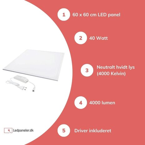 Aigostar LED Panel 60x60cm - Neutral hvid 4000K 840 - 46W - 100 Lumen per Watt Aigostar LED Panel 60x60cm - Neutral hvid 4000K 840 - 46W - 100 Lumen per Watt