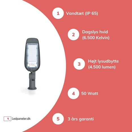 Aigostar UDSALG! LED gadelampe IP65 - 50W 5000 Lumen - 6500K Kold hvid - 3 års garanti Aigostar UDSALG! LED gadelampe IP65 - 50W 5000 Lumen - 6500K Kold hvid - 3 års garanti