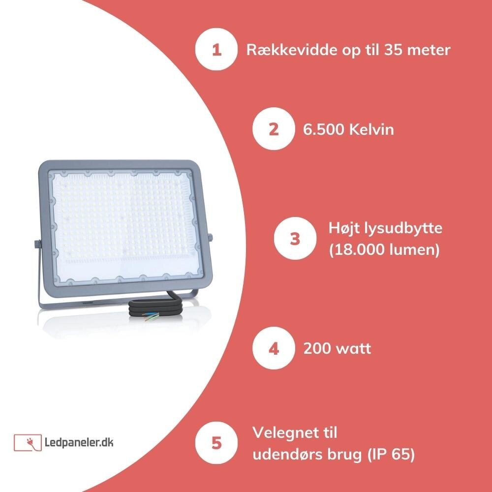 Modee Lighting LED projektørlampe PRO IP65 - 200W 18.000 Lumen - 6000K Kold hvid - 3 års garanti Modee Lighting LED projektørlampe PRO IP65 - 200W 18.000 Lumen - 6000K Kold hvid - 3 års garanti