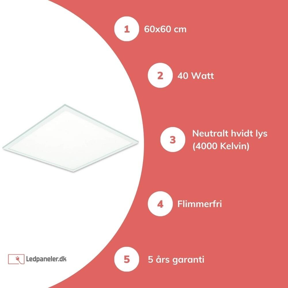 Aigostar LED Panel 60x60cm - Neutral hvid 4000K 40W 4600lm Aigostar LED Panel 60x60cm - Neutral hvid 4000K 40W 4600lm