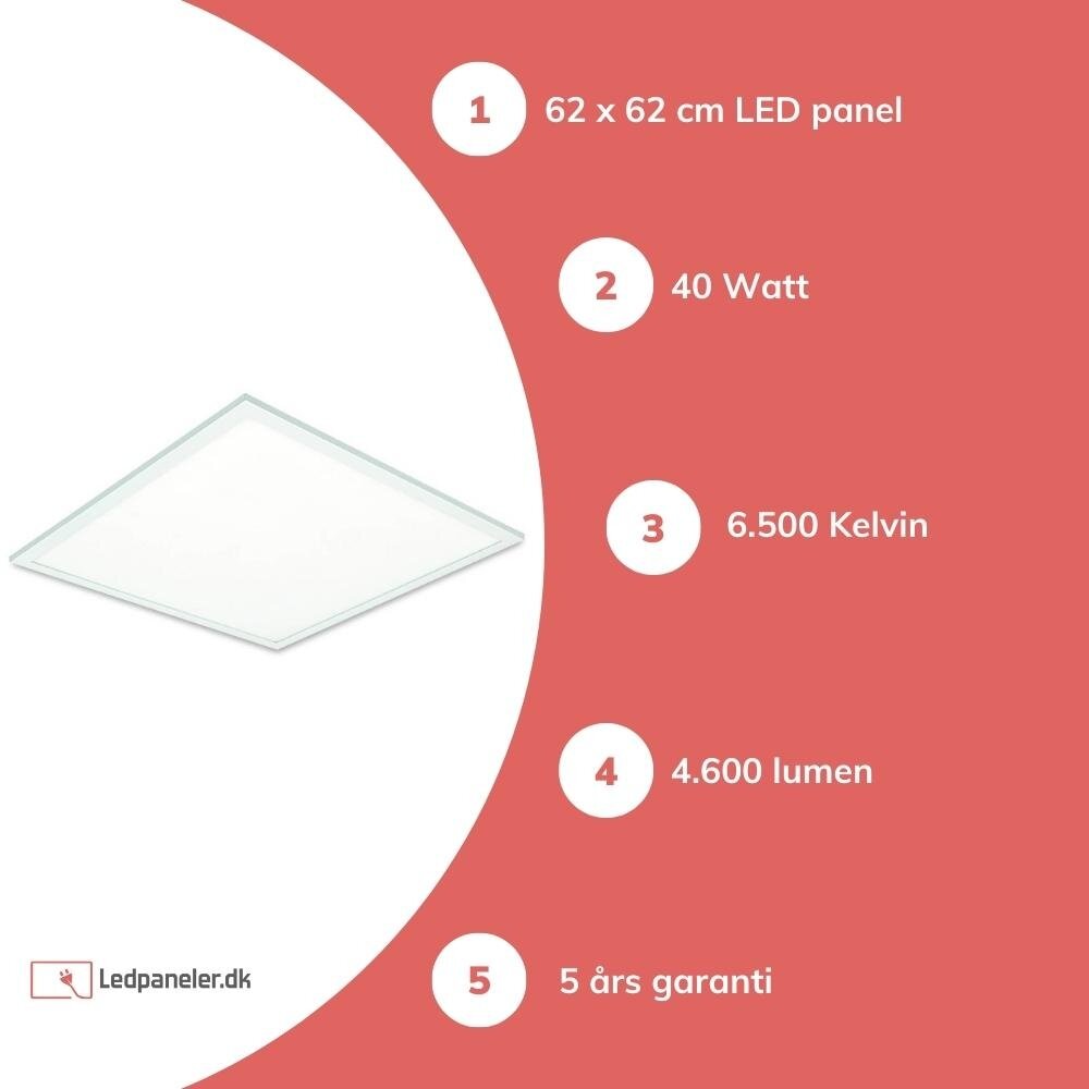 Aigostar LED panel 62x62cm TYSK STANDARD - 6000K 865 - 40W 3600lm - Flimmerfri - 5 års garanti Aigostar LED panel 62x62cm TYSK STANDARD - 6000K 865 - 40W 3600lm - Flimmerfri - 5 års garanti
