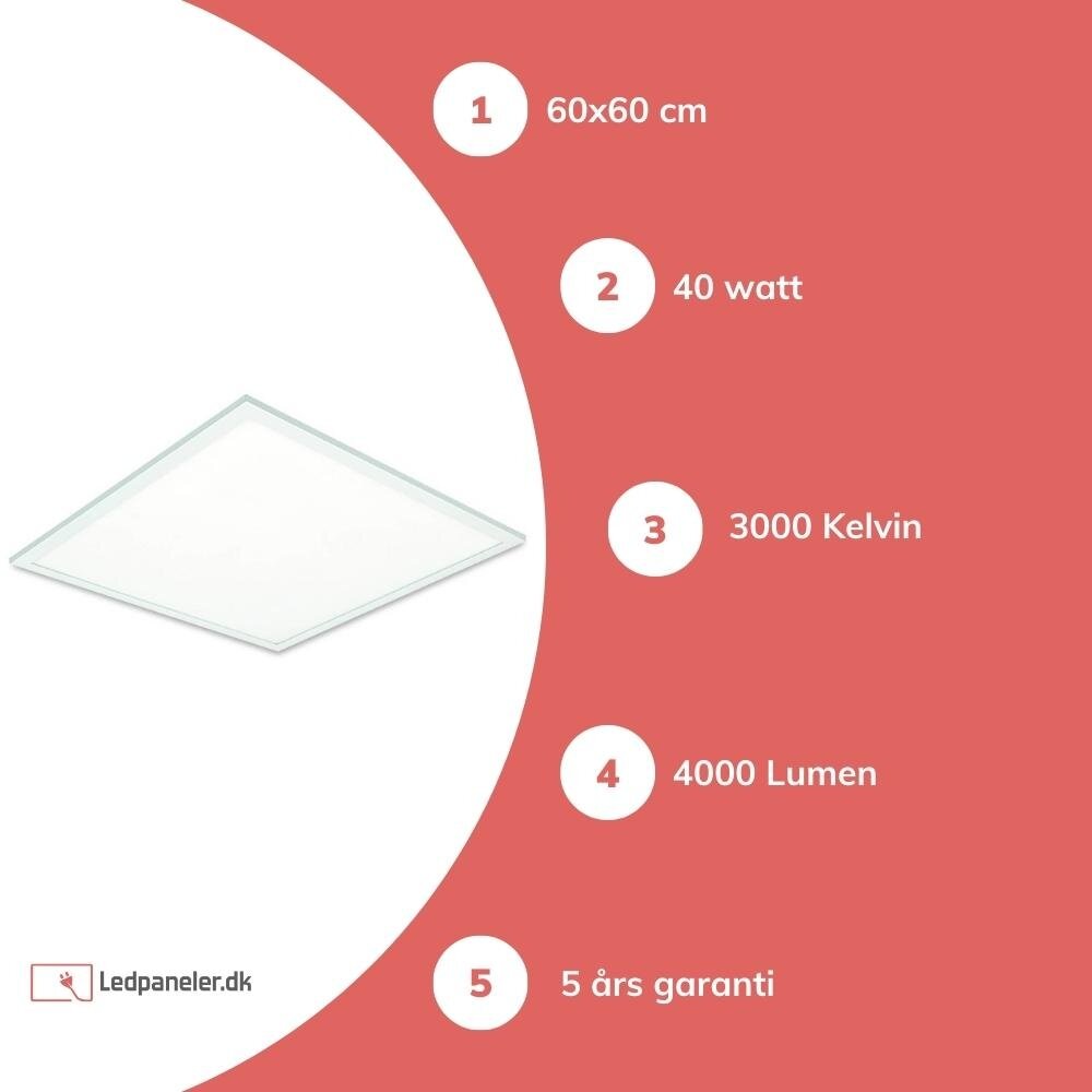 TSONG LED Panel 60x60cm - Varm hvid 3000K - 36W 120lm p/w