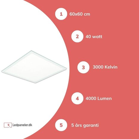 TSONG LED Panel 60x60cm - Varm hvid 3000K - 36W 120lm p/w