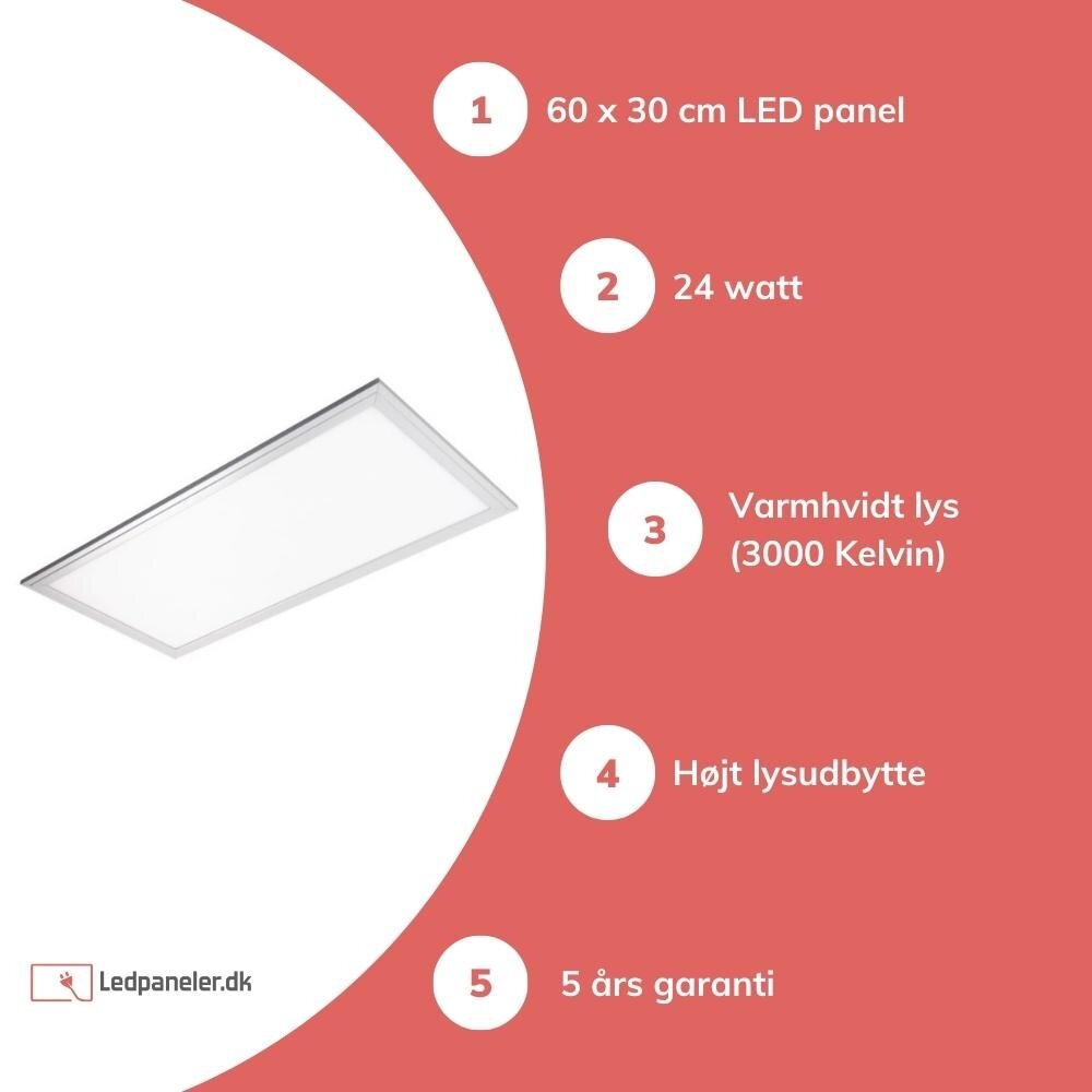 TSONG LED Panel 60x30cm - Varm hvid 3000K 830 25W 2125lm - Hvid kant - Inklusiv driver TSONG LED Panel 60x30cm - Varm hvid 3000K 830 25W 2125lm - Hvid kant - Inklusiv driver