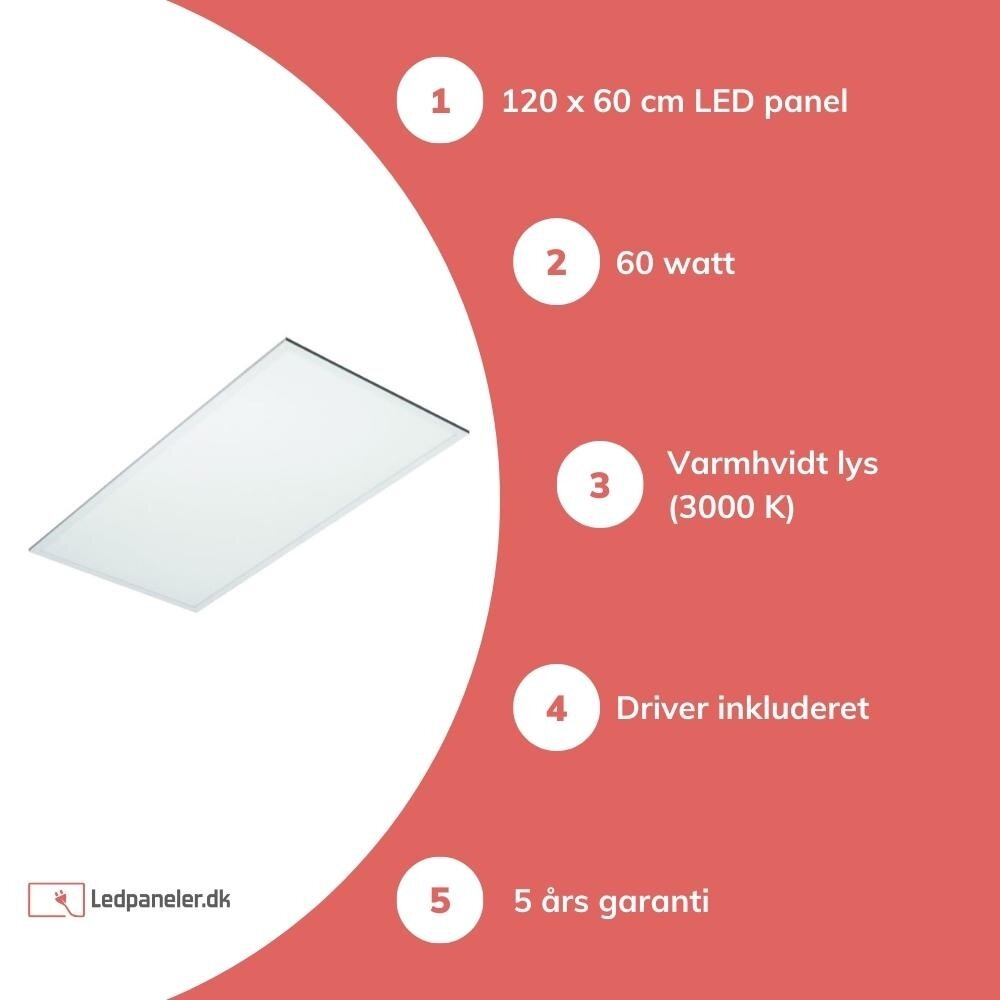 TSONG LED panel 120x60cm - 3000K - 60W 7200lm - inkl. driver - 5 års garanti TSONG LED panel 120x60cm - 3000K - 60W 7200lm - inkl. driver - 5 års garanti