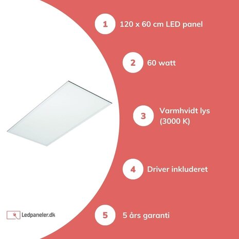 TSONG LED panel 120x60cm - 3000K - 60W 7200lm - inkl. driver - 5 års garanti TSONG LED panel 120x60cm - 3000K - 60W 7200lm - inkl. driver - 5 års garanti