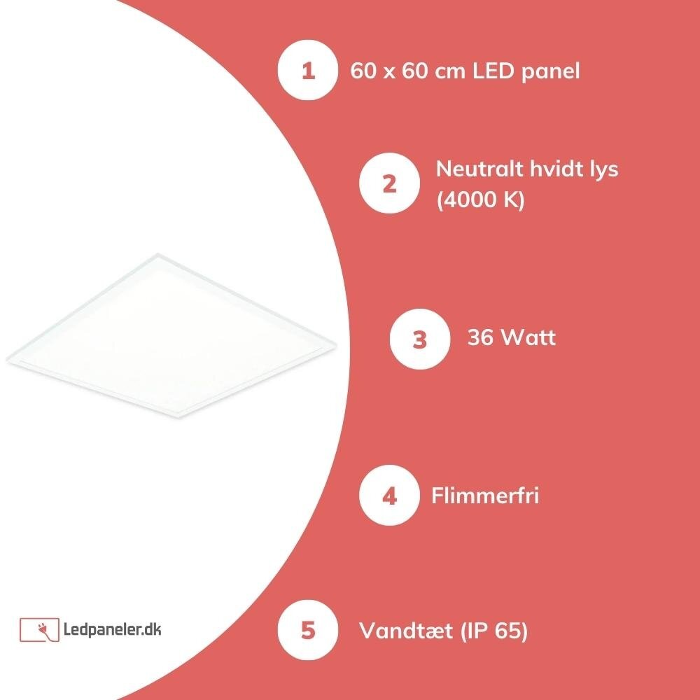 TSONG LED Panel - IP65 Vandtæt - 60x60cm - 4000K 830 - 36W 4320Lm - Flimmerfri TSONG LED Panel - IP65 Vandtæt - 60x60cm - 4000K 830 - 36W 4320Lm - Flimmerfri