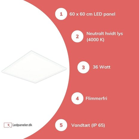 TSONG LED Panel - IP65 Vandtæt - 60x60cm - 4000K 830 - 36W 4320Lm - Flimmerfri TSONG LED Panel - IP65 Vandtæt - 60x60cm - 4000K 830 - 36W 4320Lm - Flimmerfri