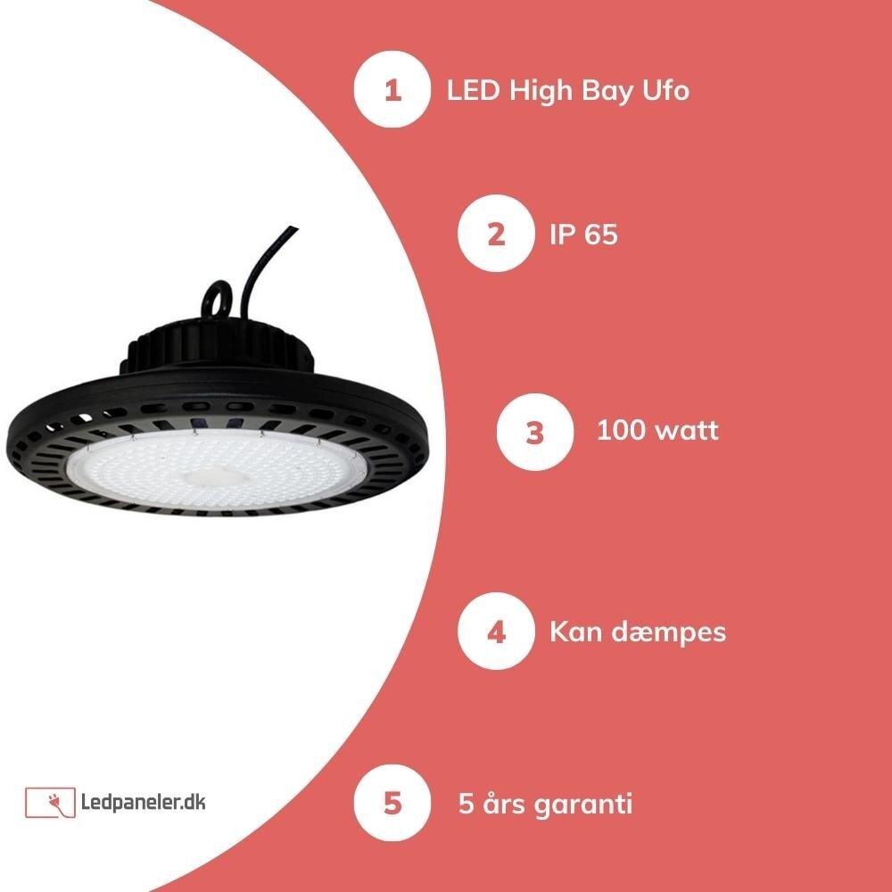 TSONG LED UFO High Bay - 100W 150lm P/W- valgfri  lystemperatur - 5 års garanti