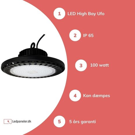 TSONG LED UFO High Bay - 100W 150lm P/W- valgfri  lystemperatur - 5 års garanti