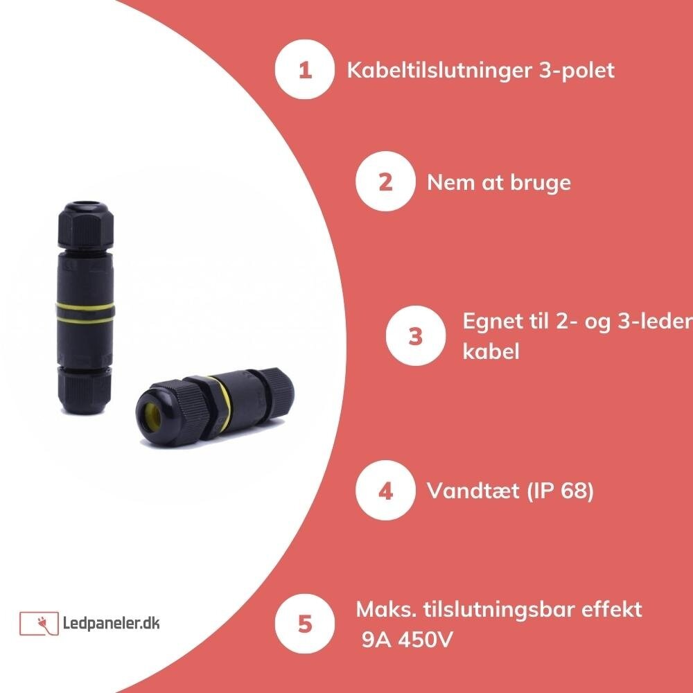 LCB Vandtæt samledåse 3-polet - Til 0,5-1mm² - IP68 LCB Vandtæt samledåse 3-polet - Til 0,5-1mm² - IP68