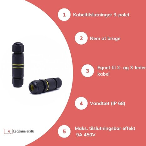 LCB Vandtæt samledåse 3-polet - Til 0,5-1mm² - IP68 LCB Vandtæt samledåse 3-polet - Til 0,5-1mm² - IP68