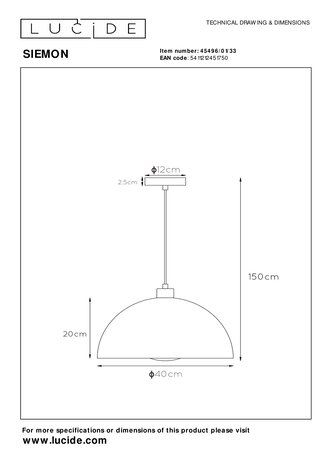Lucide SIEMON - Pendellampe - Ø 40 cm - 1xE27 - Grøn Lucide SIEMON - Pendellampe - Ø 40 cm - 1xE27 - Grøn