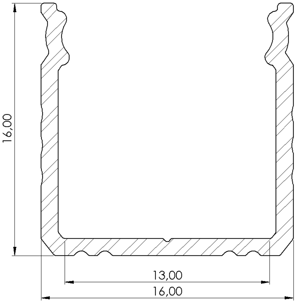 Aluminiumsprofil sølv - 1000*16*12 mm - U-profil Dyb Aluminiumsprofil sølv - 1000*16*12 mm - U-profil Dyb