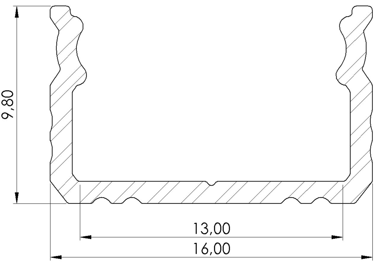 Aluminiumsprofil sort - 16*9,8*1000 mm - U-profil Flad Aluminiumsprofil sort - 16*9,8*1000 mm - U-profil Flad