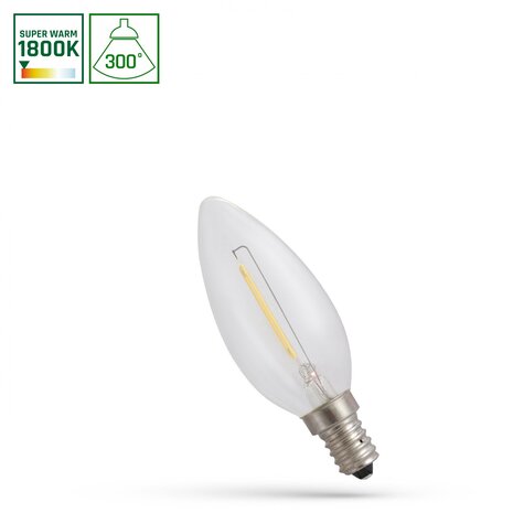 LED Filamentpære - E14 C35 - 1W 1800K ekstra varmt hvidt lys LED Filamentpære - E14 C35 - 1W 1800K ekstra varmt hvidt lys