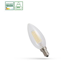 LED Filamentpære - E14 C35 - 4W 1800K ekstra varmt hvidt lys LED Filamentpære - E14 C35 - 4W 1800K ekstra varmt hvidt lys