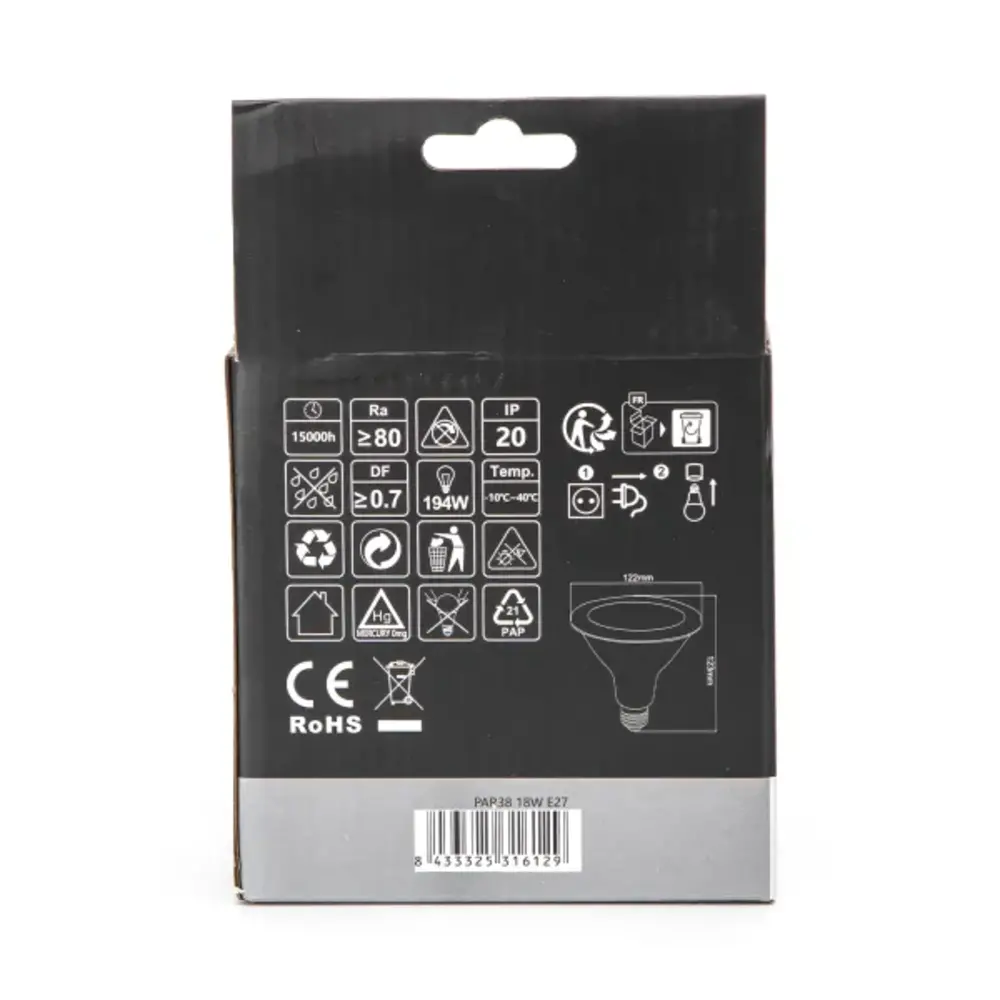 Aigostar LED pære - E27 PAR38 18W Kold hvid 6500K Aigostar LED pære - E27 PAR38 18W Kold hvid 6500K