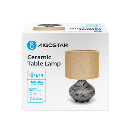 Aigostar Keramisk bordlampe (uden lyskilde) E14 - Brunt hør Aigostar Keramisk bordlampe (uden lyskilde) E14 - Brunt hør
