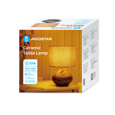 Aigostar Keramisk bordlampe (uden lyskilde) E14 - Brunt hør Aigostar Keramisk bordlampe (uden lyskilde) E14 - Brunt hør