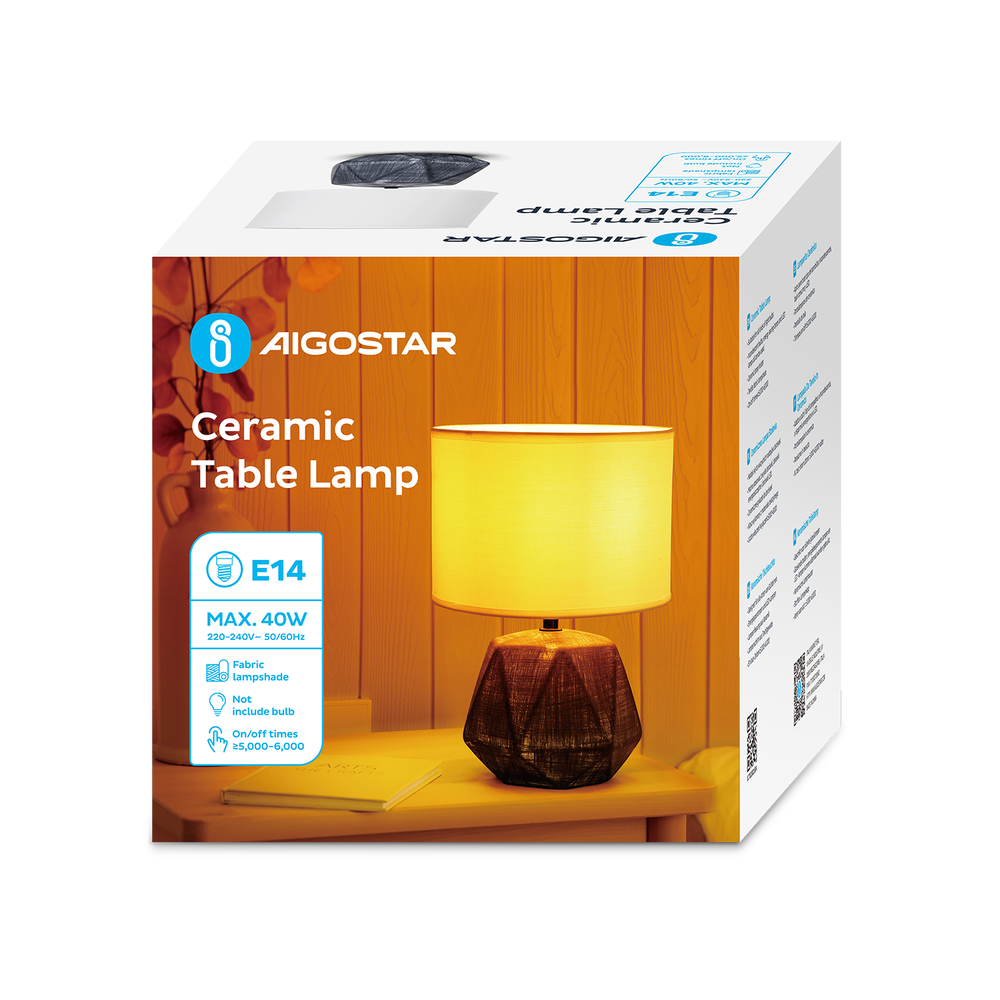 Aigostar Keramisk bordlampe (uden lyskilde) E14 - Mørkegrå Aigostar Keramisk bordlampe (uden lyskilde) E14 - Mørkegrå