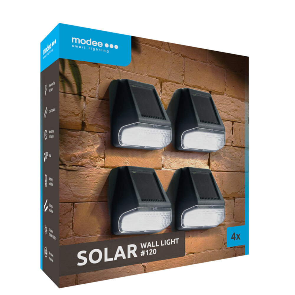 Modee Lighting 4-pak - LED Solcelle væglampe - 7500K dagslys hvid - 3 Lumen - IP44 Modee Lighting 4-pak - LED Solcelle væglampe - 7500K dagslys hvid - 3 Lumen - IP44