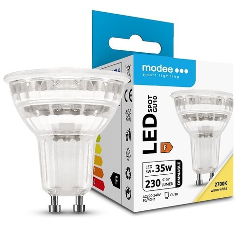 LCB Dæmpbar LED-spot - GU10 3W - 2700K Varm hvid - Glas Dæmpbar