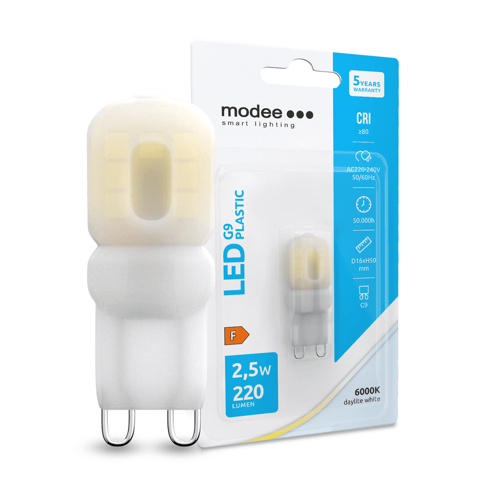Modee Lighting LED G9 - 2,5W 220lm - 6000K Kold hvid Modee Lighting LED G9 - 2,5W 220lm - 6000K Kold hvid