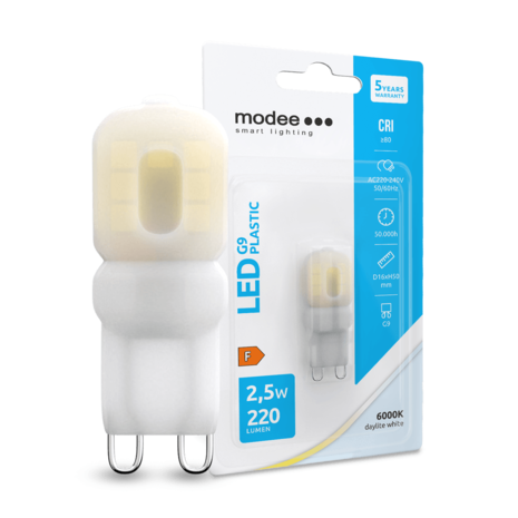 Modee Lighting LED G9 - 2,5W 220lm - 6000K Kold hvid Modee Lighting LED G9 - 2,5W 220lm - 6000K Kold hvid