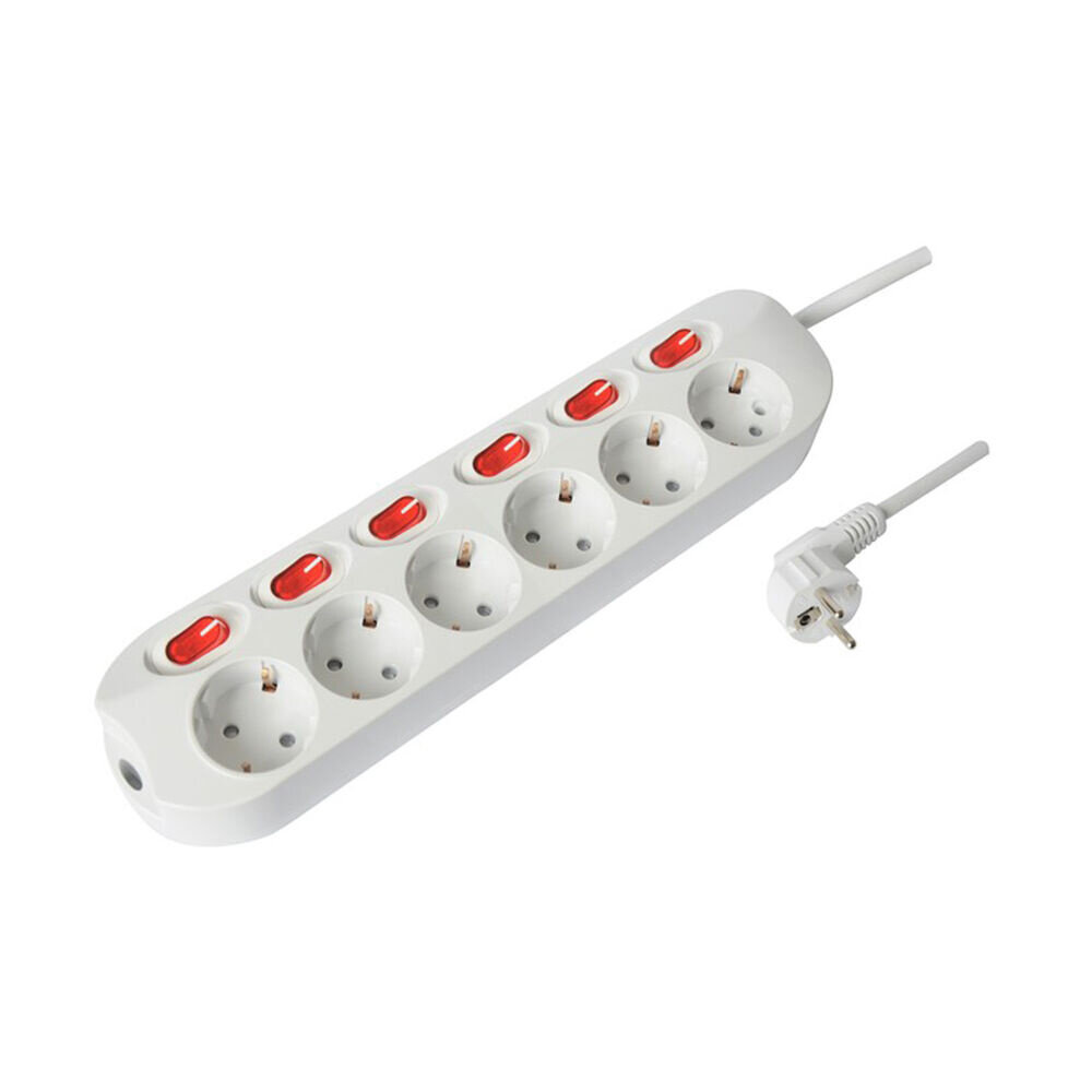 Modee Lighting 6-vejs strømskinne med 6 × tænd/sluk-kontakt og 1,5 m kabel Modee Lighting 6-vejs strømskinne med 6 × tænd/sluk-kontakt og 1,5 m kabel
