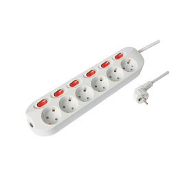 Modee Lighting 6-vejs strømskinne med 6 × tænd/sluk-kontakt og 1,5 m kabel Modee Lighting 6-vejs strømskinne med 6 × tænd/sluk-kontakt og 1,5 m kabel